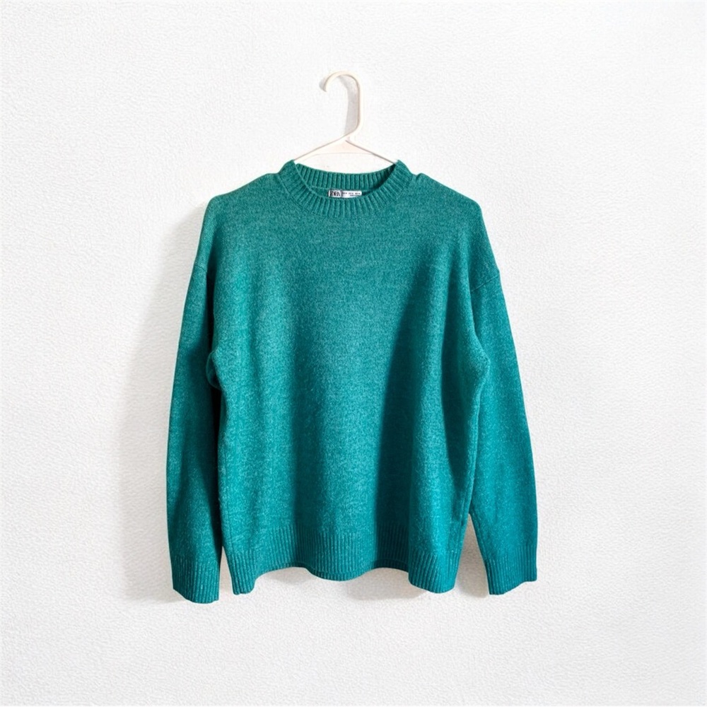 Zara Teal Green Crewneck Long Sleeves Sweater Medium